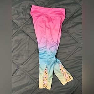 Justice Pink and Blue Gradient Leggings with Lattice Detail